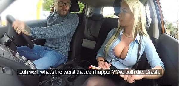  Busty driving instructor sucking student in car